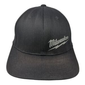 Milwaukee Fitted Baseball Cap Black XL Vented Holes 6 Panel Flexfit Yupoong